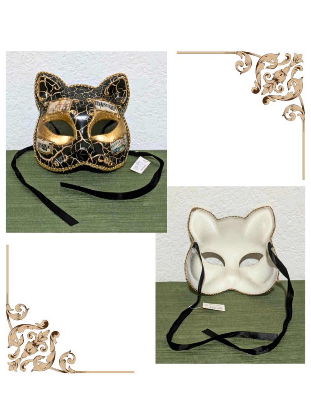 Distressed Venetian Gatto Gnaga Cat Masquerade Half-Mask Carnival Costume